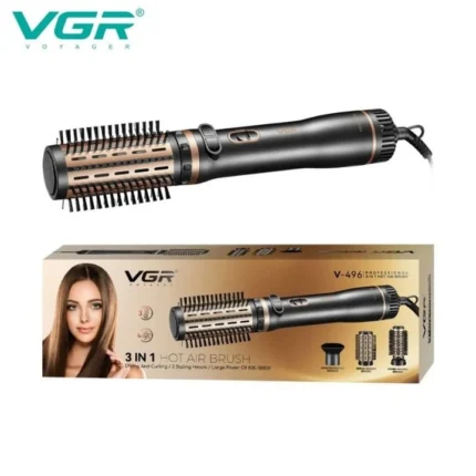 فرشاة تصفيف شعر VGR V-496 الأيونية – 3 في 1 بالهواء الساخن، سيراميك مضاد للحروق، لتصفيف مثالي للرجال والنساء