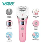 جهاز إزالة شعر VGR V-759 النسائي 5 في 1 الاحترافي – مقاوم للماء IPX7، نظام 30 ملقطًا، ضوء LED، سرعتان، بطارية 180 دقيقة، شحن USB