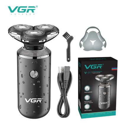 ماكينة حلاقة VGR V-317 اللاسلكية للذقن – رأس دوار ثلاثي الأبعاد، حلاقة رطبة وجافة، مقاومة للماء IPX6، شحن USB