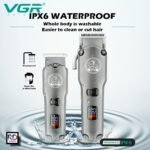 VGR-675 – ماكينة حلاقة كهربائية احترافية للرجال قابلة للشحن من جي ار – 2 رؤوس قص – ترددي – 250 دقيقة استخدام – شاشة ال اي دي – هيكل معدني