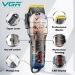 VGR-689 – ماكينة حلاقة كهربائية احترافية قابلة للشحن للرجال من في جي ار – بشاشة LED وشفرات تيتانيوم