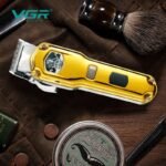 VGR-693 – ماكينة حلاقة كهربائية احترافية للرجال من VGR، قابلة للشحن، ذهبية اللون، 6 أمشاط توجيه