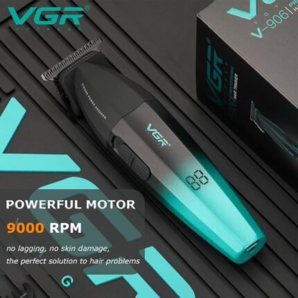 VGR-906 ماكينة حلاقة كهربائية احترافية للرجال من VGR – شفرات DLC، شحن سريع USB-C، بطارية ليثيوم أيون 2000 مللي أمبير