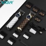 VGR-942 – ماكينة حلاقة كهربائية احترافية للرجال، قابلة للشحن، هيكل معدني، شفرات سيراميك وفولاذ كربوني، سرعة تربو 6500 دورة/دقيقة، إضاءة LED، أبيض