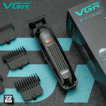 VGR-972 – ماكينة حلاقة كهربائية احترافية للرجال قابلة للشحن، شاشة LED، شفرة معدنية من السيراميك