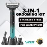 ماكينة حلاقة الانف والاذن والحواجب VGR-625 – متعددة الاستخدامات، مقاومة للماء، شحن USB نوع سي
